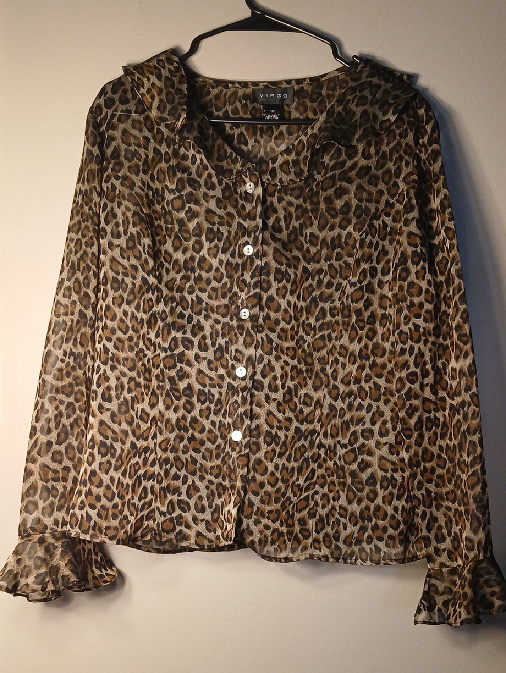 VIRGO 2Pc. Leopard Print Button-Down Blouse And Tank Top  Brown/Tan/Black Sz 10